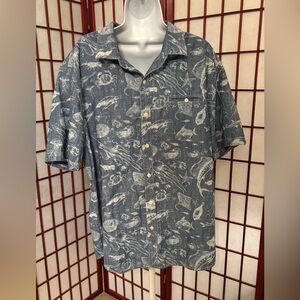 Tommy Bahama Blue Sea Life Pattern Men's Shirt Size XL 80s